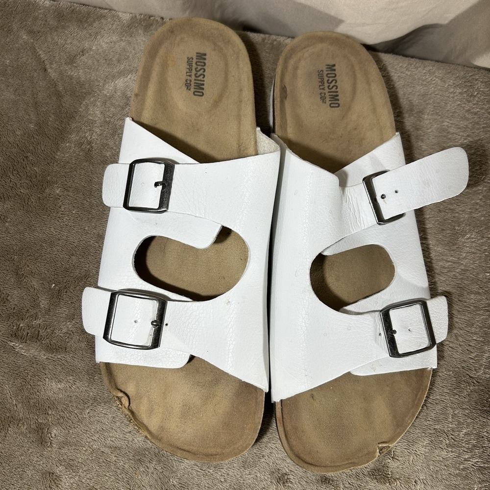 Mossimo Supply Co. Women's Size 10 White Double Strap Slide Footbed Sandals